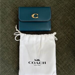 Coach Teal Compact Leather Wallet